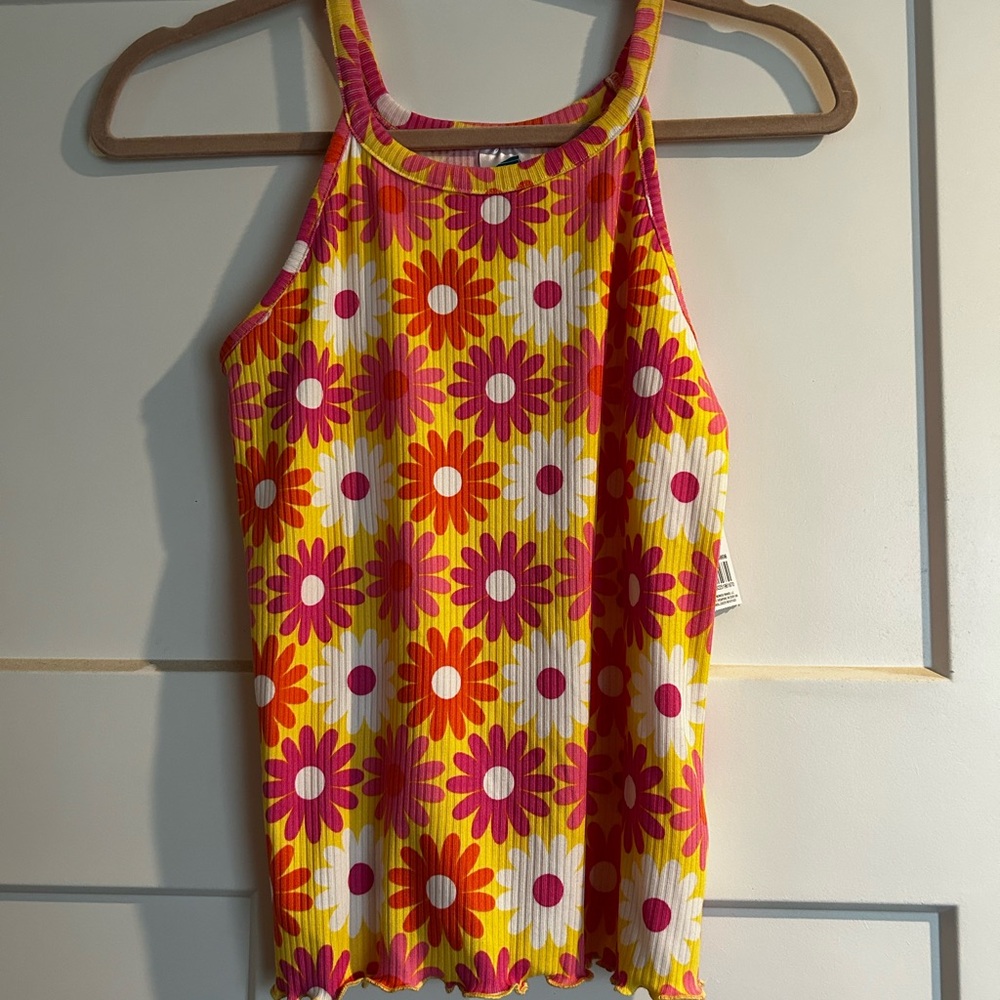 Source Unknown Yellow Pink Fitted Sleeveless Tank Top